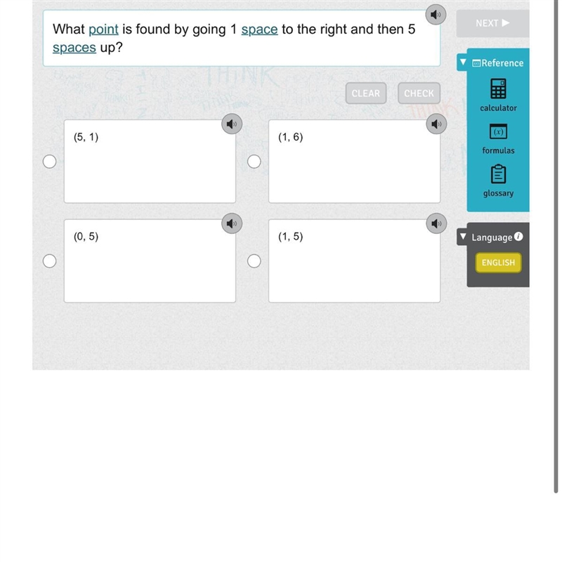 What point is found by going 1 space to the right and then 5 spaces up?-example-1