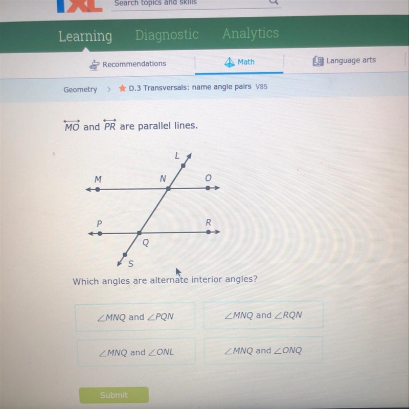 Which are alternate interior angles?-example-1