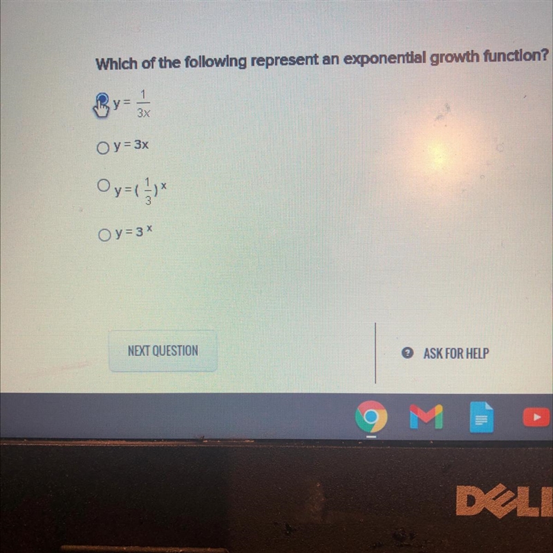 Which of the following represent an exponential growth function?-example-1