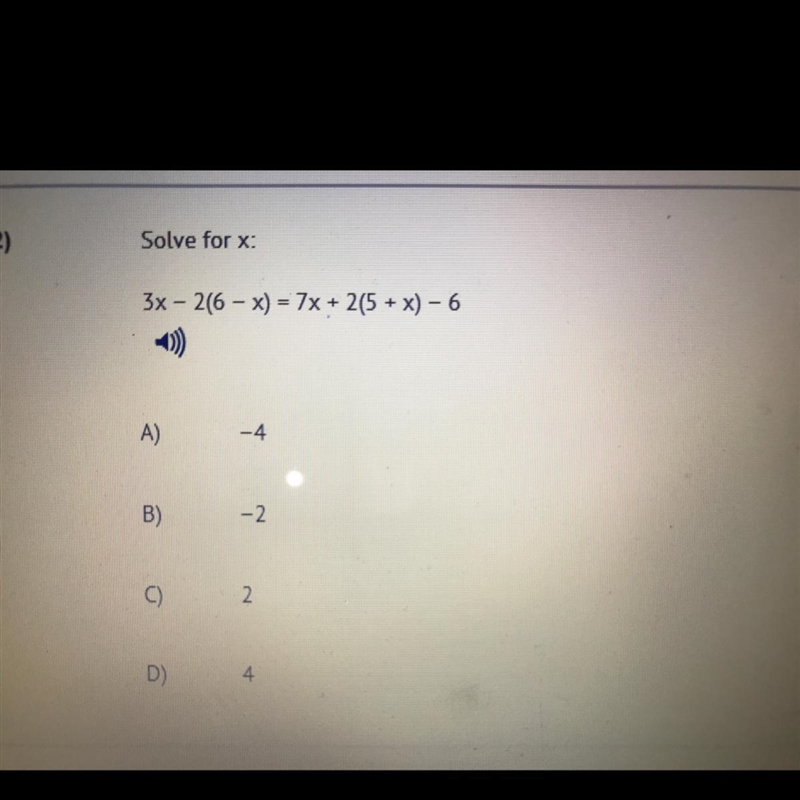 Solve for.x 3x-2(6-x)=7x+2(5+x)-6-example-1