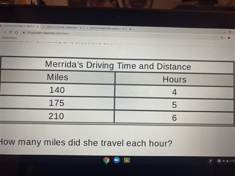 The table shows the time Merrida spent driving and the number of miles she drove. She-example-1