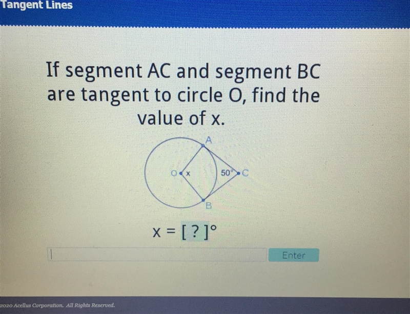 If segment ac and segment bc are tangent to circle o find the value of x-example-1