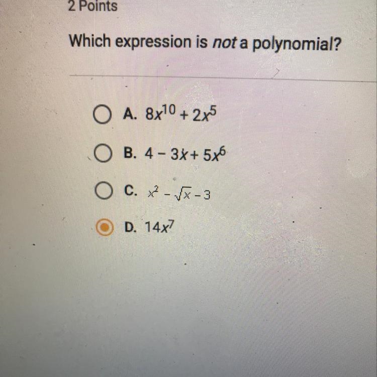 Which expressions is not polynomial-example-1