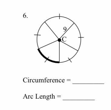 Find the circumference and length of the darkened part of the arc. Leave answer in-example-1