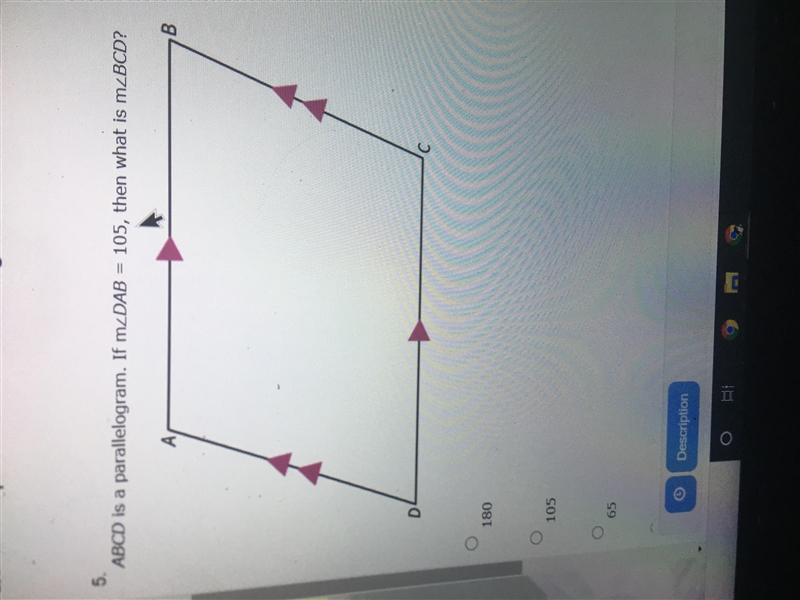 PLEASE HELP: ABCD is a parallelogram. If m DAB=105, then what is m BCD-example-1