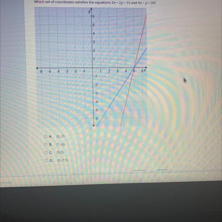 Plz help!! Ty A (2-7) B. (1-6) C. (5,0) D. (0,-7.5)-example-1