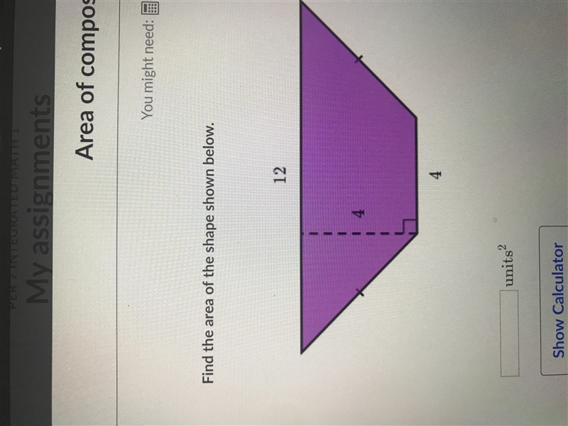 Find the area of the shape shown below-example-1