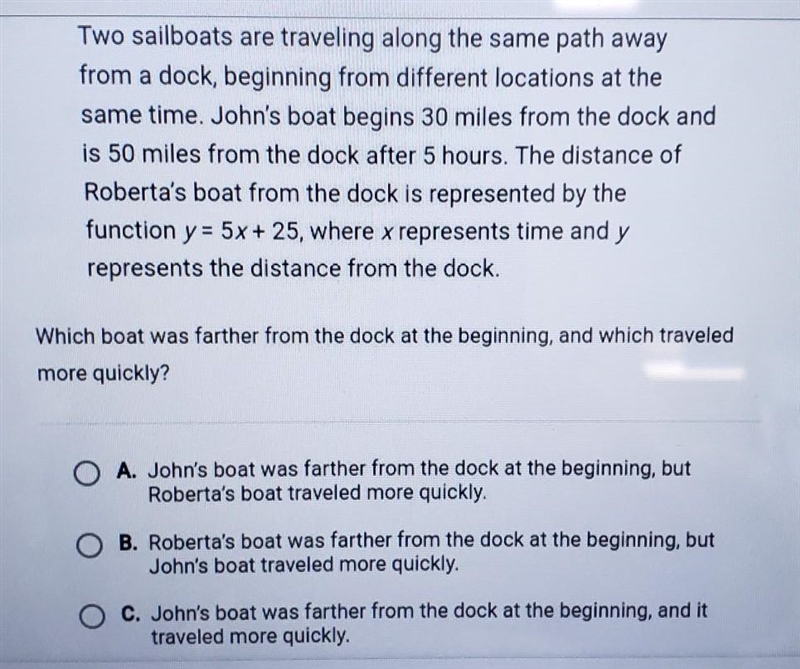 D. Robertas boat was farther from the dock at the beginning, and it traveled more-example-1