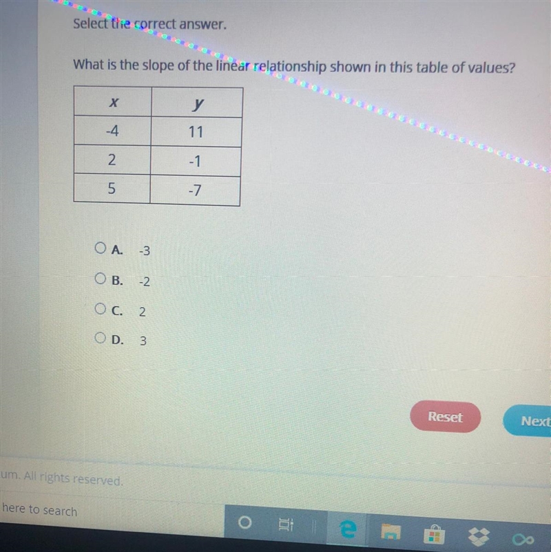 DO Select the correct answer. What is the slope of the linear relationship shown in-example-1