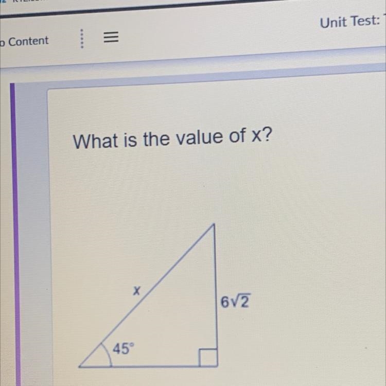 What is the value of x? х 6v2 45°-example-1