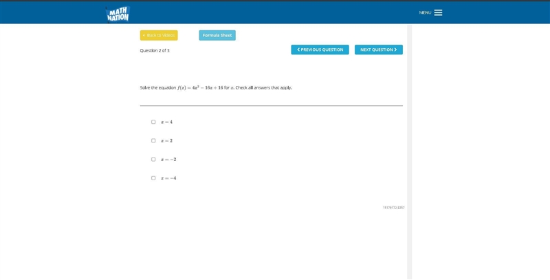 F(x)=4x2−16x+16 for x.-example-1