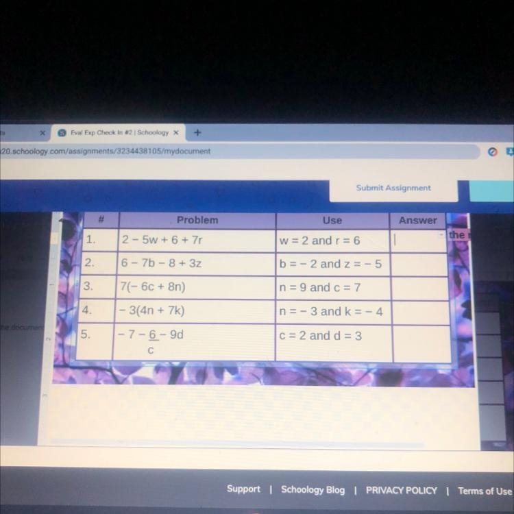 Problem Use Answer 12 - 5w+ 6+ 70 w = 2 and r = 6-example-1