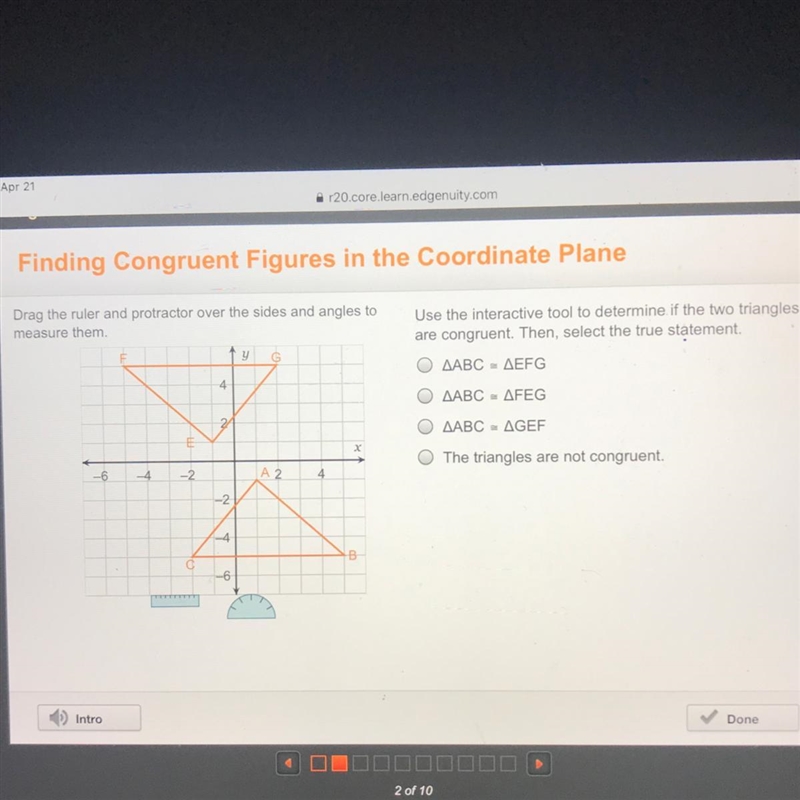 Use The Interactive tool to determine if the two triangles are congruent. Then, select-example-1