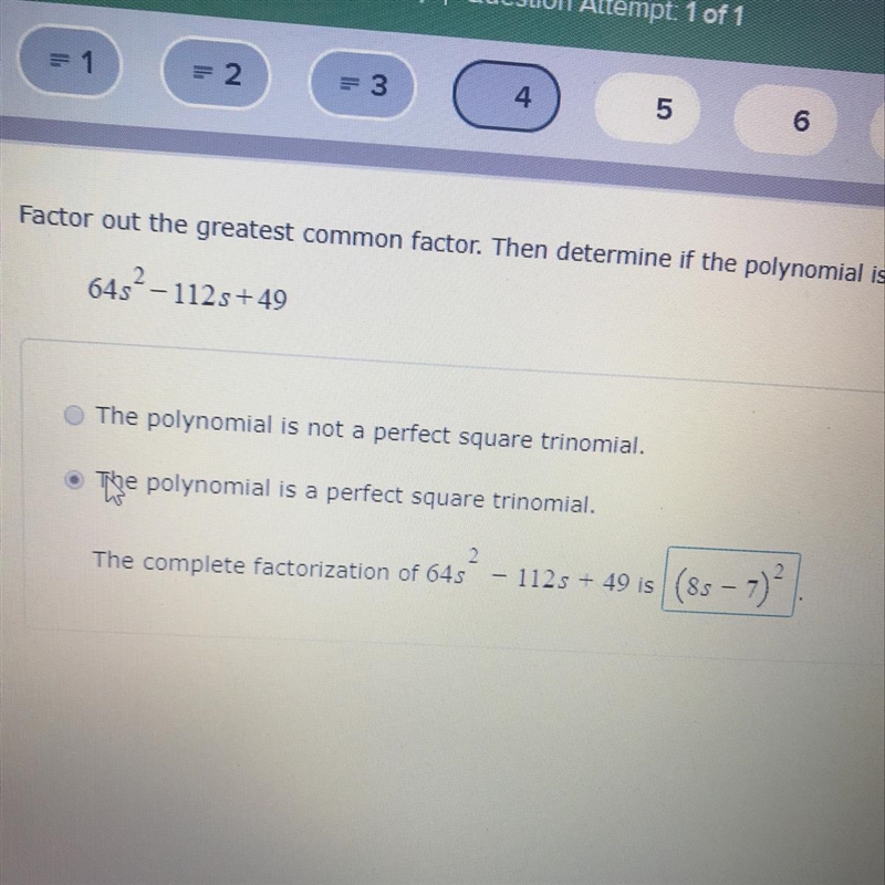 I need help with finding out if it’s a perfect square trinomial-example-1