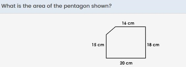 What is the area of the pentagon? 354cm^(2) 297cm^(2) 300cm^(2) 360cm^(2)-example-1