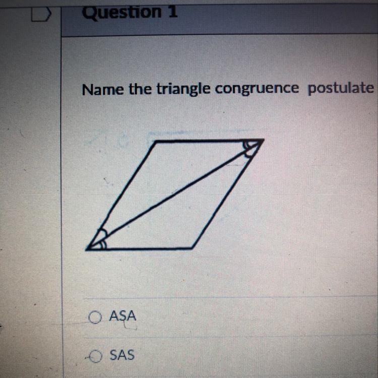 Name the triangle congruence postulate that proves the triangles below are congruent-example-1