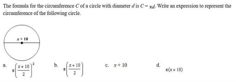 Write an expression to represent the circumference of the following circle.-example-1