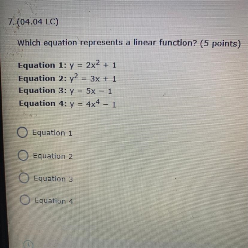 Which equation represents a linear function?-example-1