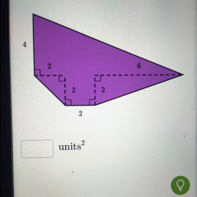 Find the area of the shape shown below.-example-1