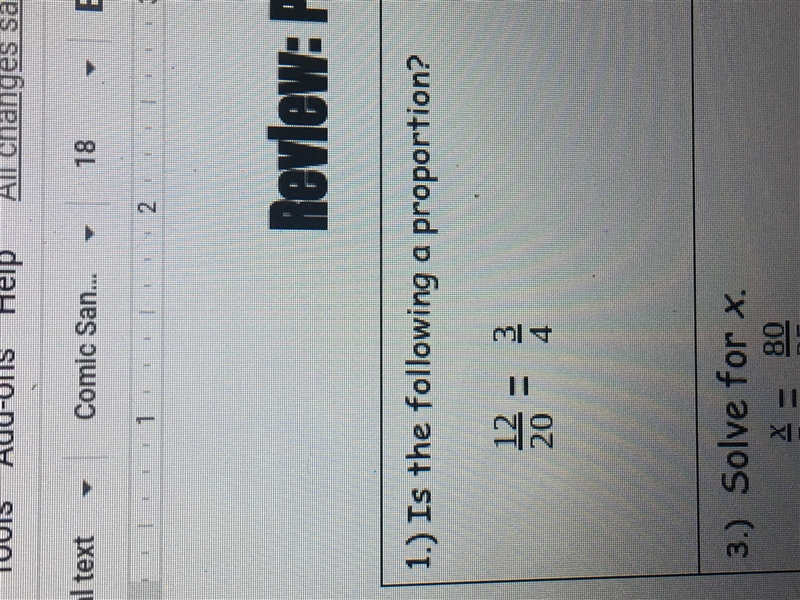 Is 12/20=3/4 a proportion? :D-example-1