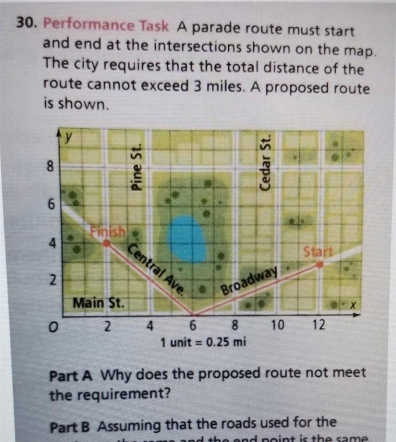 Performance task A parade route must start And and at the intersections shown on the-example-1