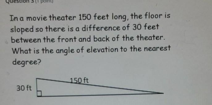 In a movie theater 150 feet long, the floor is sloped so there is a difference of-example-1