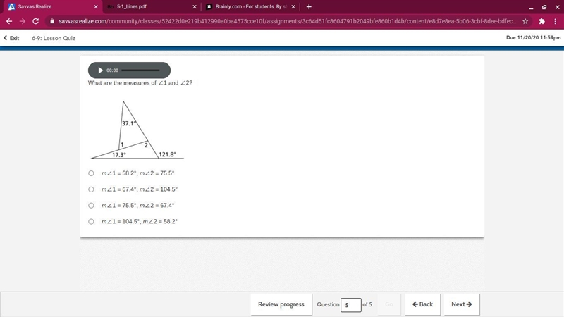 What are the measures of <1 and <2?-example-1