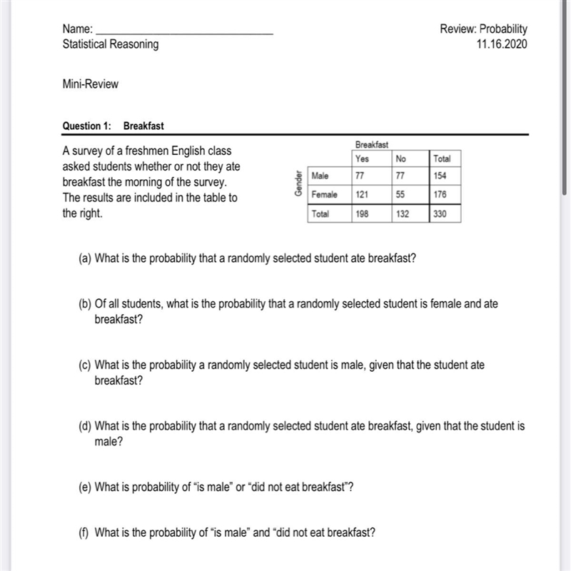 Statistics Probability A survey of a freshmen English class asked students whether-example-1