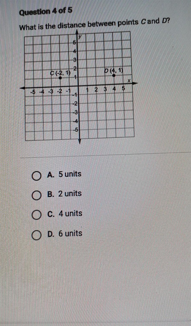 What is the distance between points C and D C(2,1) D(4,1)​-example-1