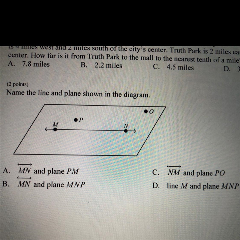 Name the line and plane shown in the diagram.-example-1