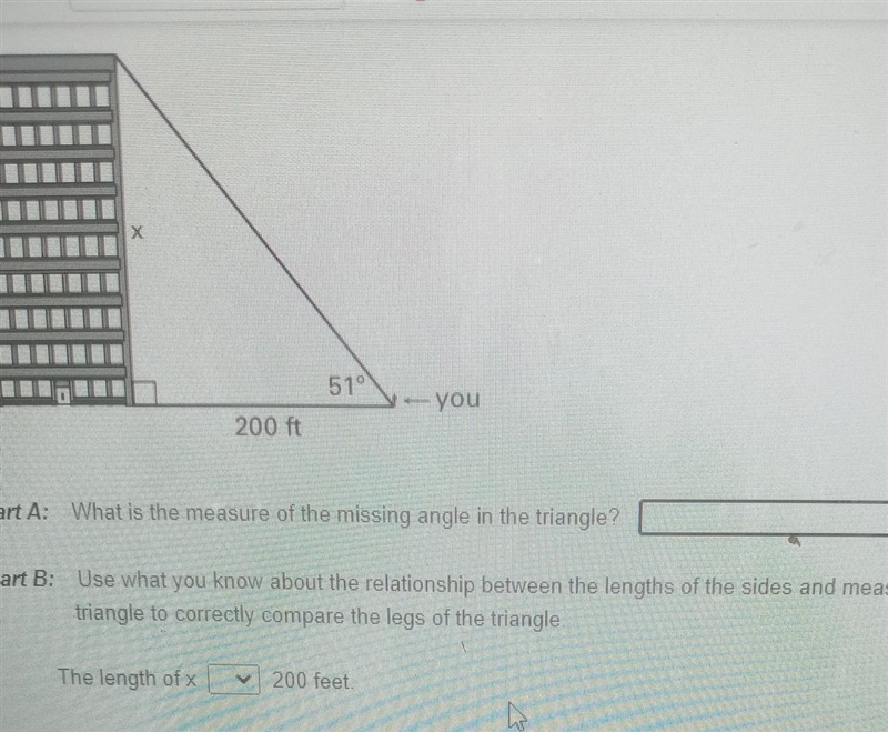 Part A what is the measure of the missing angle in the triangle? ​-example-1