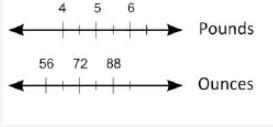 The double number line shows the approximate number of ounces in a certain number-example-1