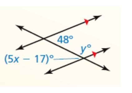 Find the values of x and y . x = and y = .-example-1