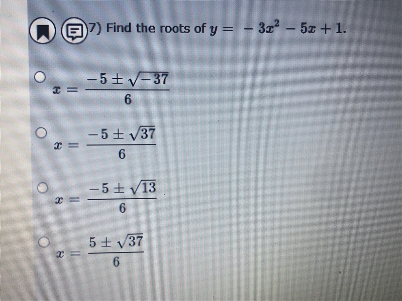 Find the roots of y= -3^2 - 5x +1-example-1