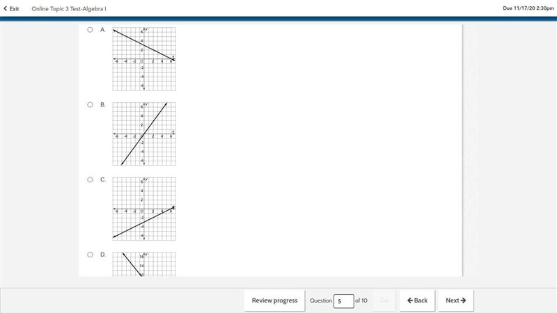 Which one of the graphs is the graph of the following equation? y − 2 = −2(x − 3)-example-1