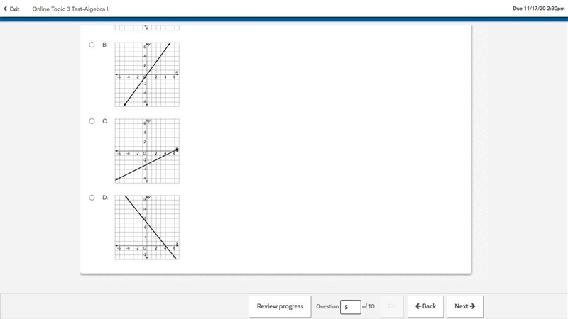 Which one of the graphs is the graph of the following equation? y − 2 = −2(x − 3)-example-2