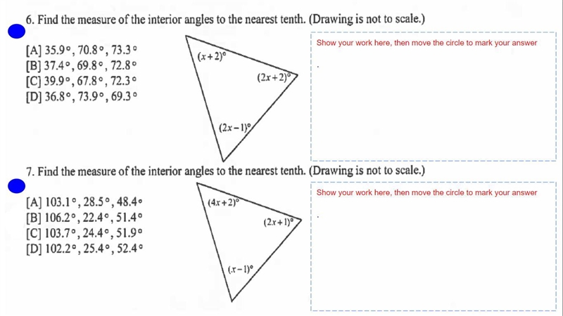 Find the measures of the interior angles to the nearest tenth. ( Drawing is not to-example-1