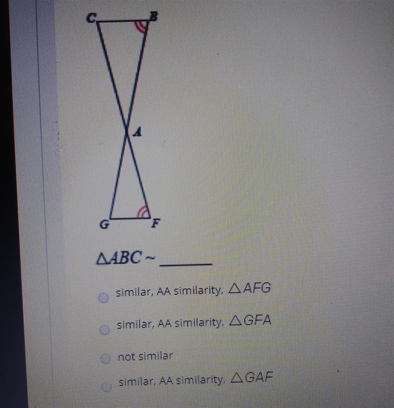 State at the triangles in each pair are similar. If so, state how know they are similar-example-1