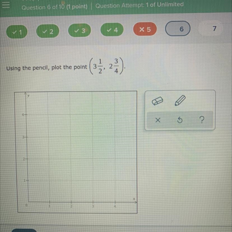 Use the pencil,plot the point (3 1/2, 2 3/4)-example-1