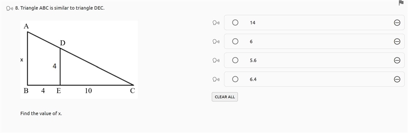Triangle ABC is similar to triangle DEC. Find the value of x.-example-1