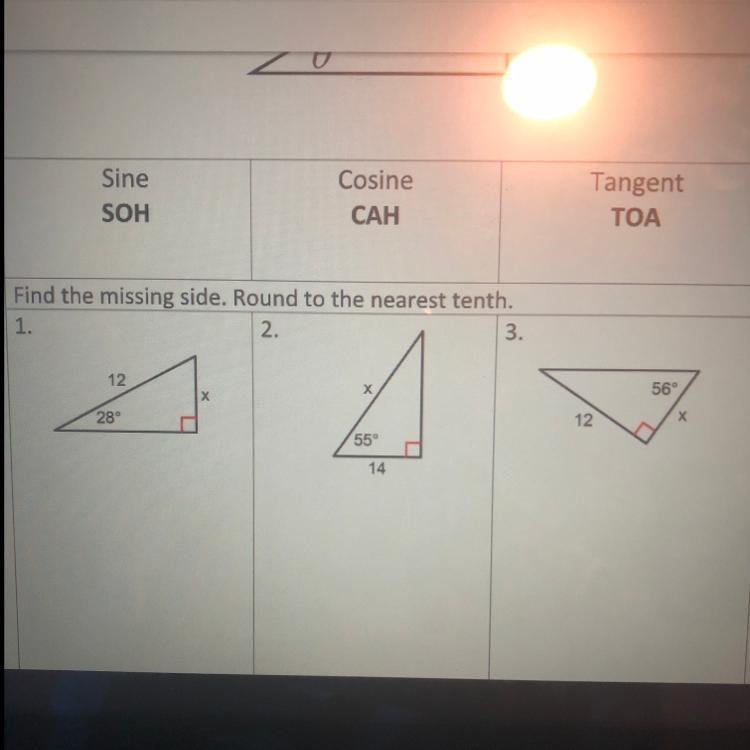 SOH CAH TOA Find the missing side. Round to the nearest tenth.-example-1