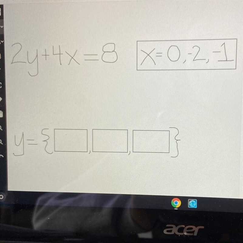 Solve for y, then find the value of y for each value of x.-example-1