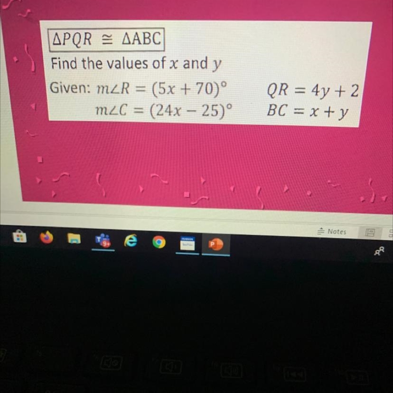 Fine the values of x and y-example-1