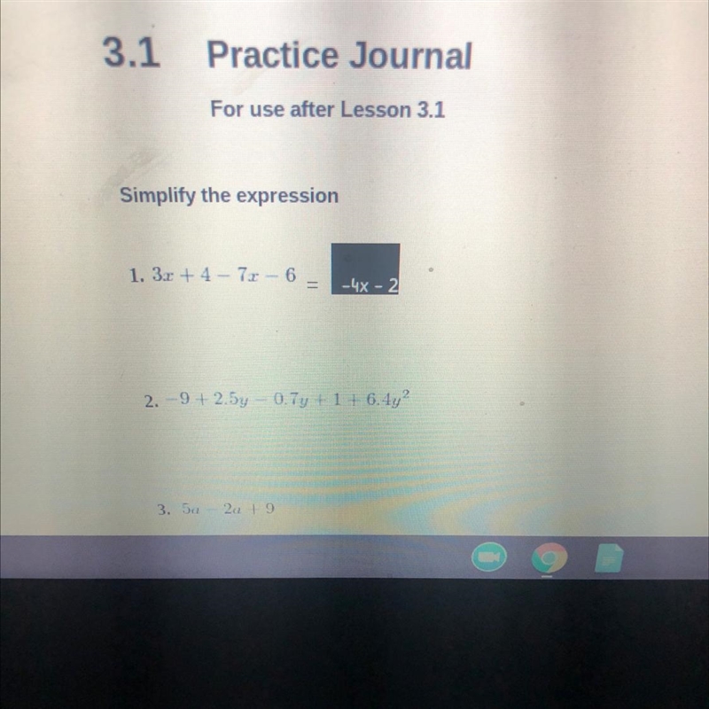 .2 Simplify the expression -9 + 2.5y - 0.7y + 1 + 6.4y^2-example-1