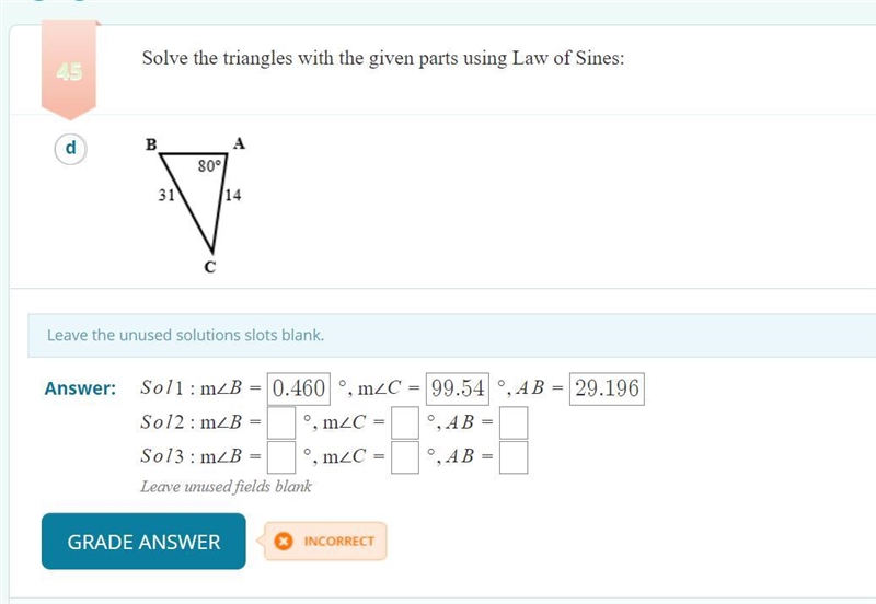 Solve the triangle with the law of sines-example-1