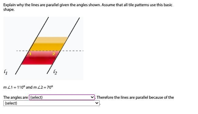 Explain why the lines are parallel given the angles shown. Assume that all tile patterns-example-1