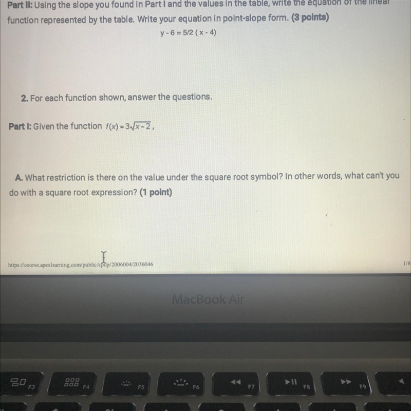 PLEASE ANSWER ASAP Part I: Given the function ()-3./242) A. What restriction is there-example-1