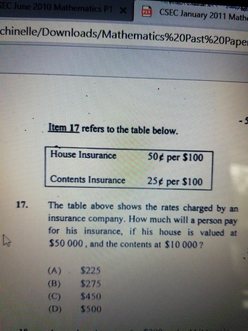 (Mathematics) Please Help (SOS) House Insurance 50 per 4100 Contents Insurance 25 per-example-1