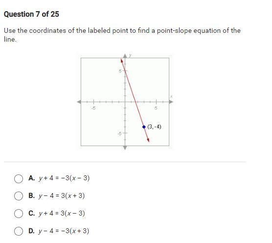 Use the coordinates of the labeled point to find a point-slope equation of the line-example-1