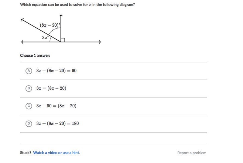 Which equation can be used to solve for x in the following diagram?-example-1